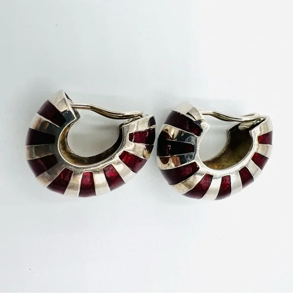 Tiffany & Co. Sterling Silver Red Enamel Shrimp Shell Clip Earrings. - Picture 6 of 8